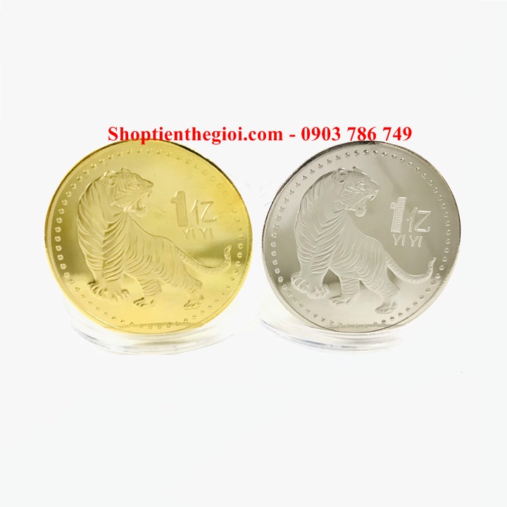 Cặp Xu Hình Con Cọp 1 Yi Trung Quốc Vàng Bạc - SP005326